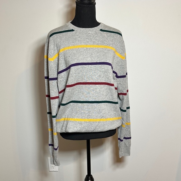 J.Crew 100% Cashmere Crewneck Sweater Grey Stripe - Picture 2 of 7